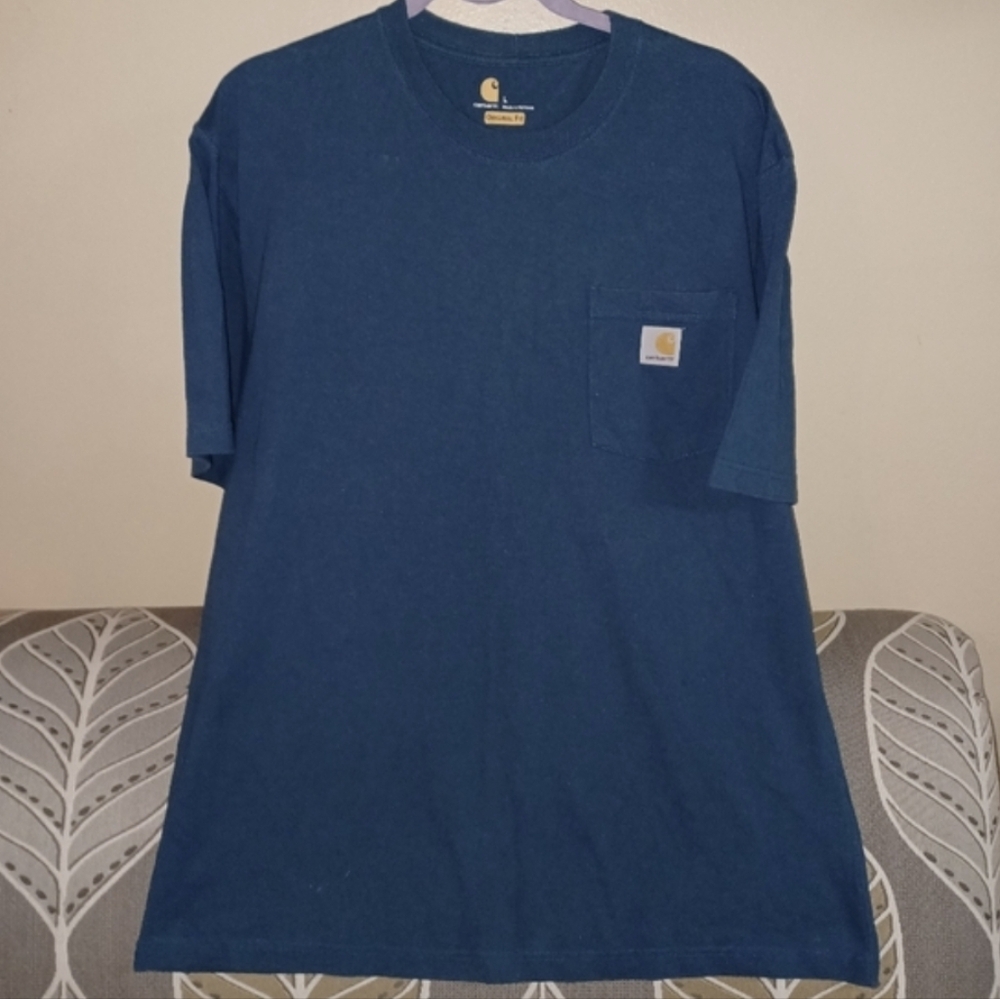 Carhartt Mens Large Original Fit Teal Blue Pocket Tee Shirt